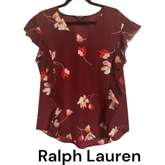 LAUREN by RALPH LAUREN Tops - RALPH LAUREN FLORAL PRINT CAP SLEEVE BLOUSE  LARGE #E